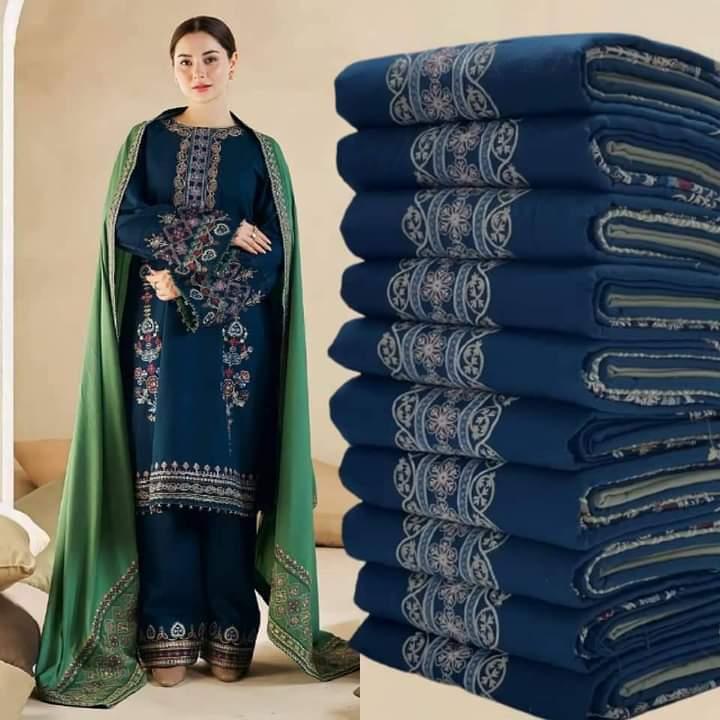 Blue Dhanak Embroidered 3 Pcs Women Suit Party Wear