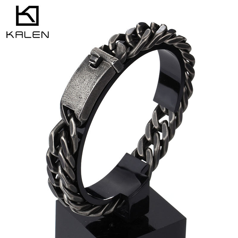 Men's Black Retro Chain Bracelet Titanium Steel Fashion Jewelry