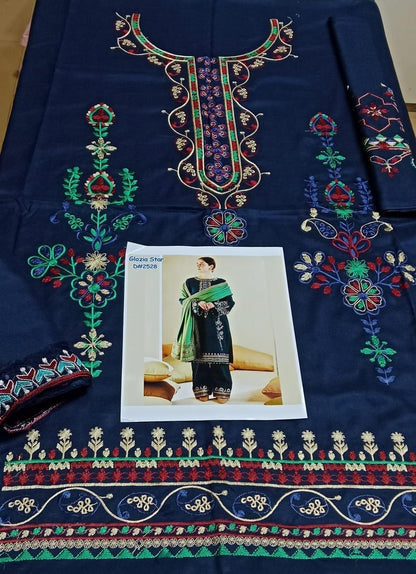 Blue Dhanak Embroidered 3 Pcs Women Suit Party Wear